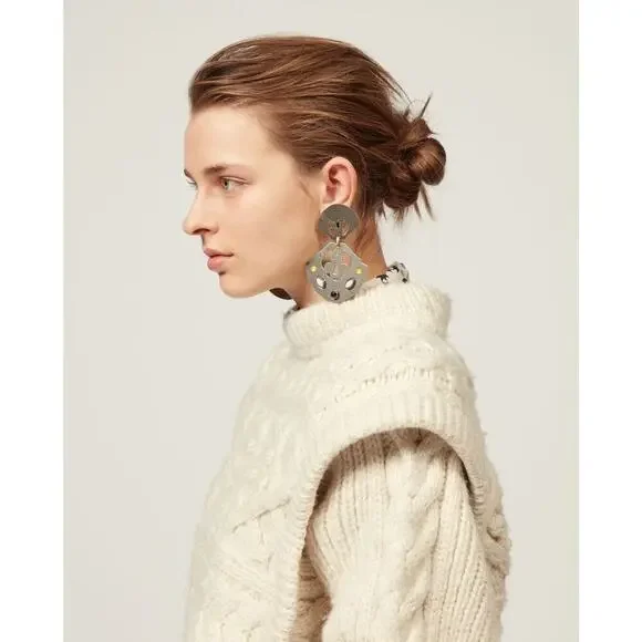 Isabel Marant Milane Cropped Cable Knit Merino Wool Sweater Ivory Sz 34 …